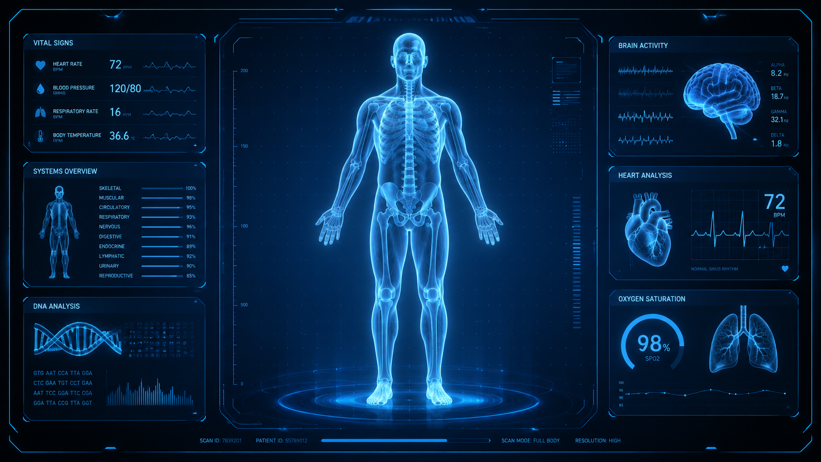 Digital body scan showing full health diagnostics