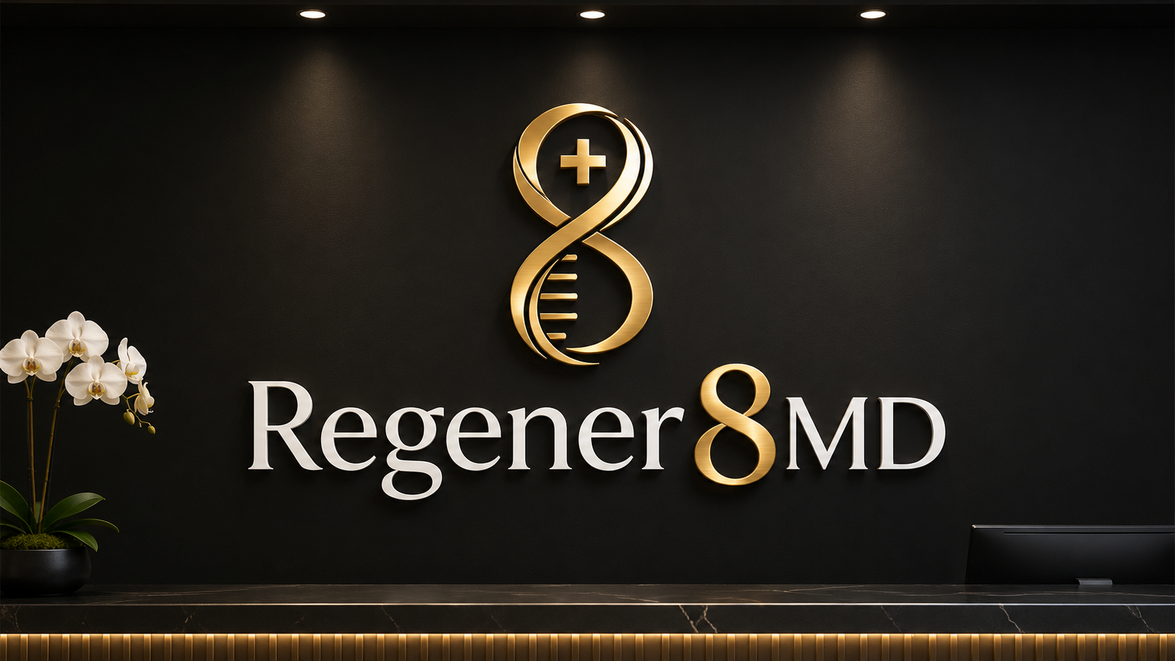 Regener8MD logo in the clinic reception